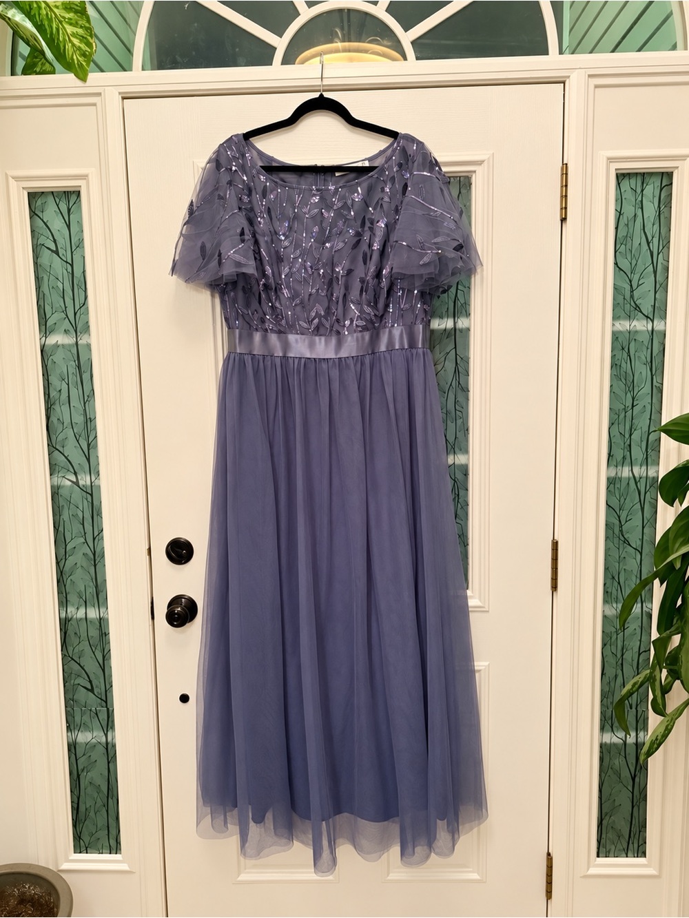 Ever Pretty Plus Size 22 Dusty Blue Gray Sequin Tulle Formal Maxi Dress